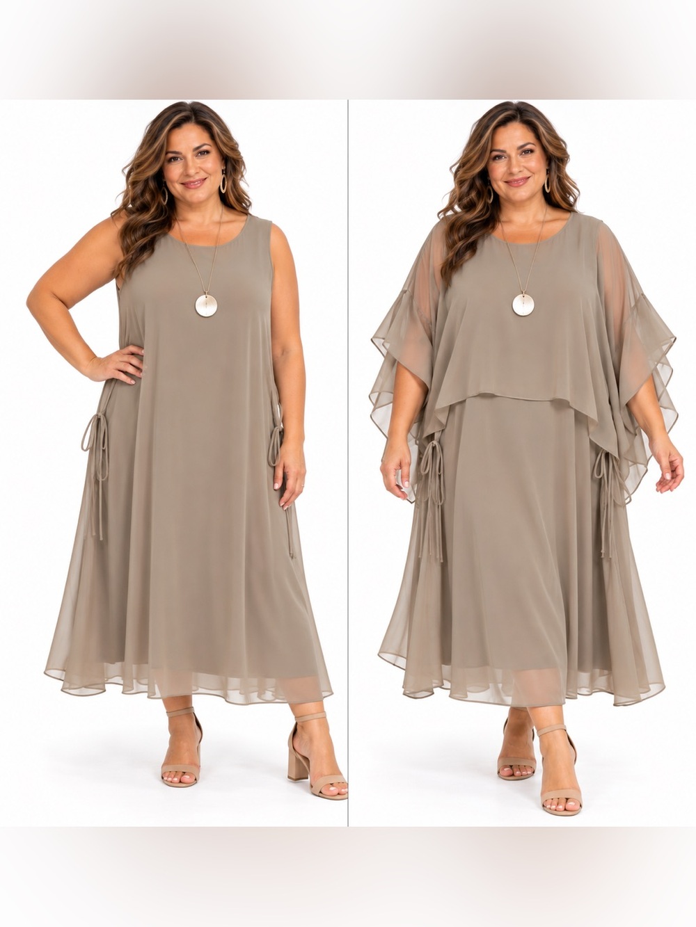 WynneLayers MarlaWynne Dress Size 2X Taupe Layered Chiffon Poncho Overlay NWT